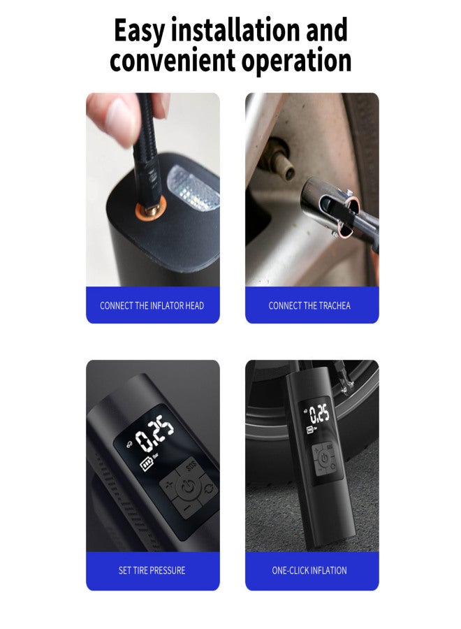 مضخة هواء ذكية محمولة، ضاغط هواء للسيارة، منفاخ إطارات، مضخة هواء لإطارات السيارات والدراجات النارية، منفاخ إطارات كهربائي، مضخة إطارات للسيارات والدراجات النارية، سلكي/لاسلكي - Image 3