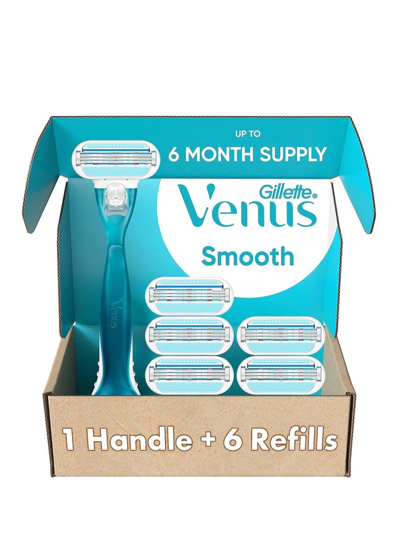 Gillette Venus Smooth Razors for Women, Includes 1 Handle, 6 Razor Blade Refills - Image 1