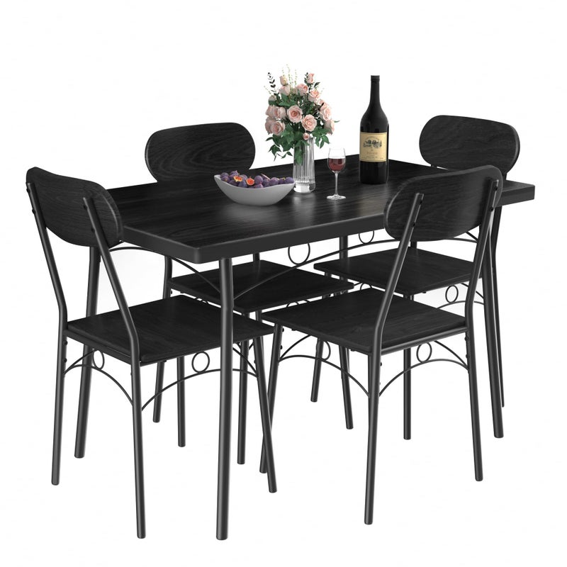 VECELO Dining Table Set for 4 5 Piece Dinette with Chairs for Kitchen Breakfast Nook and Small Space Black