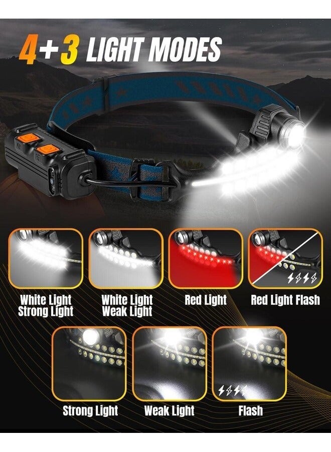 Rechargeable Headlamp,Super Bright Head Lamp with Red Light & Motion Sensor, 7 Modes Waterproof Hard Hat LED Headlamp for Adults, 230° Wide Beam Headlamps for Outdoor,Running,Hunting,Hiking  - Image 2