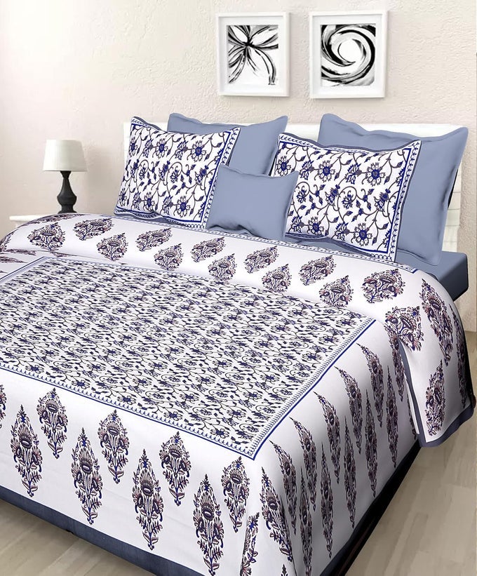 144 TC 100 COTTON JAIPURI RAJASTHANI TRADITIONAL DOUBLE BEDSHEET WITH 2 PILLOW COVERS DOUBLEMULTI07
