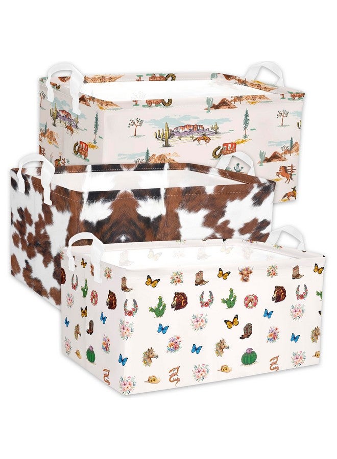BBSET Western Rectangular Storage Basket, Highland Cow Cute Storage Bins Box with Handles, Cowskin Printed Shelf Basket Ideal for Kids Room Decor, Books, Organizing Clothes, Toys (Cute cow) - Image 1