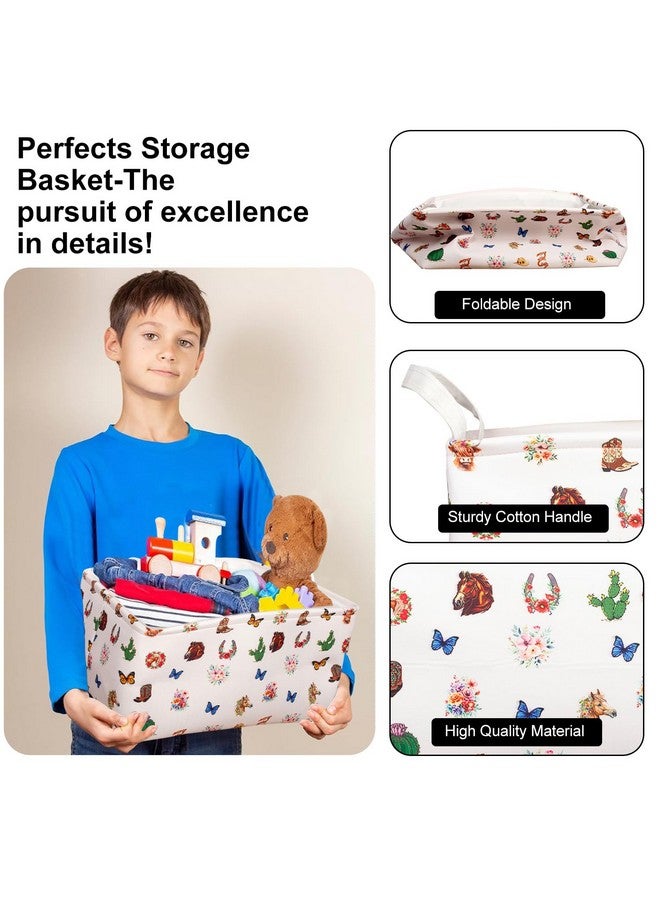 BBSET Western Rectangular Storage Basket, Highland Cow Cute Storage Bins Box with Handles, Cowskin Printed Shelf Basket Ideal for Kids Room Decor, Books, Organizing Clothes, Toys (Cute cow) - Image 4