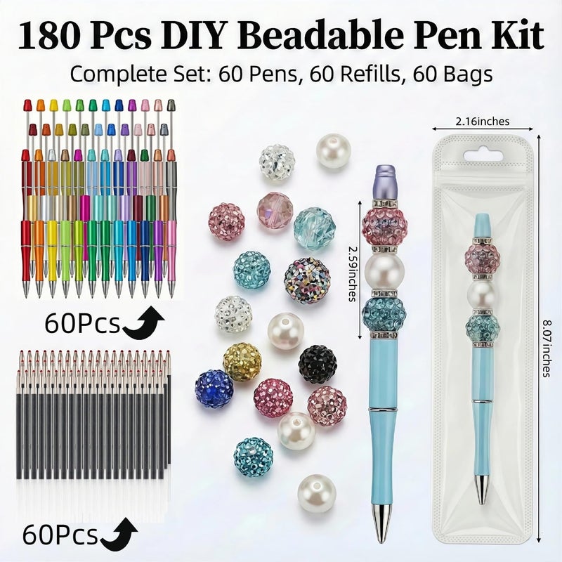 XJlSGXUSG 180 Pcs DIY Beadable Pen Kit â€“ 60 Pens, 60 Refills & 60 Gift Bags â€“ Beads Not Included â€“ Multicolor Craft Supplies for Office, Teachers & DIY Projects - Image 2