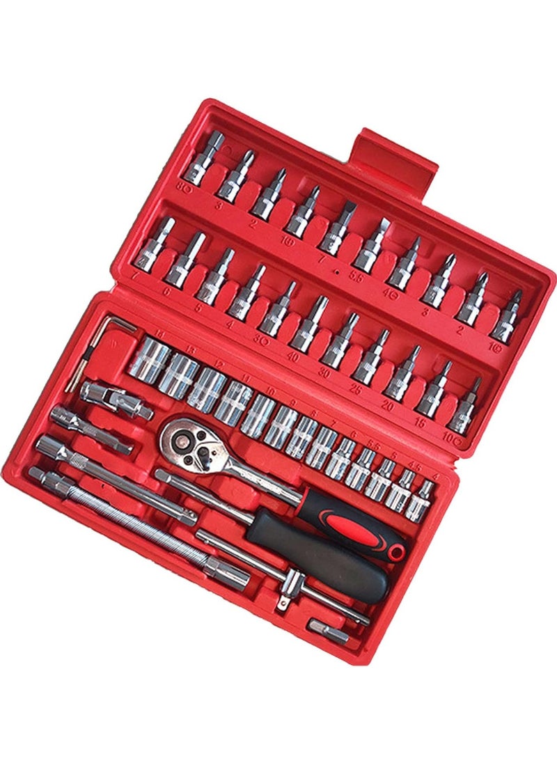 Generic Ratchet Wrench Set of 46, Socket Tool Kit Set, Hard Chrome Plated, Vanadium Steel, Anti-Slip Handle, Ratchet Wrench, Garage Tool Set, Car, Motorcycle  - Image 1