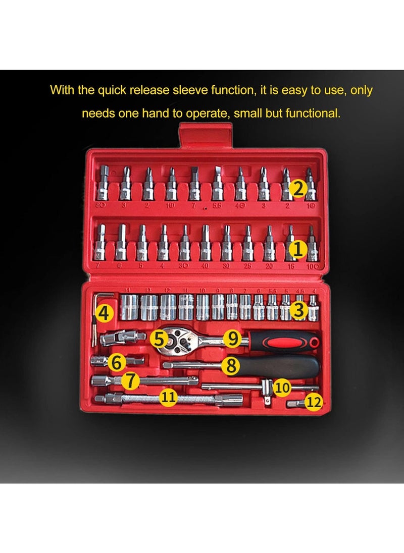 Generic Ratchet Wrench Set of 46, Socket Tool Kit Set, Hard Chrome Plated, Vanadium Steel, Anti-Slip Handle, Ratchet Wrench, Garage Tool Set, Car, Motorcycle  - Image 3