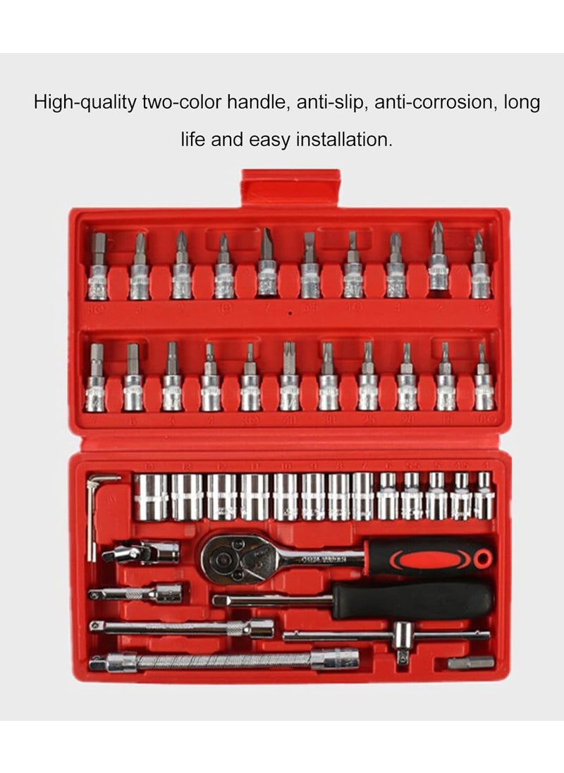 Generic Ratchet Wrench Set of 46, Socket Tool Kit Set, Hard Chrome Plated, Vanadium Steel, Anti-Slip Handle, Ratchet Wrench, Garage Tool Set, Car, Motorcycle  - Image 4