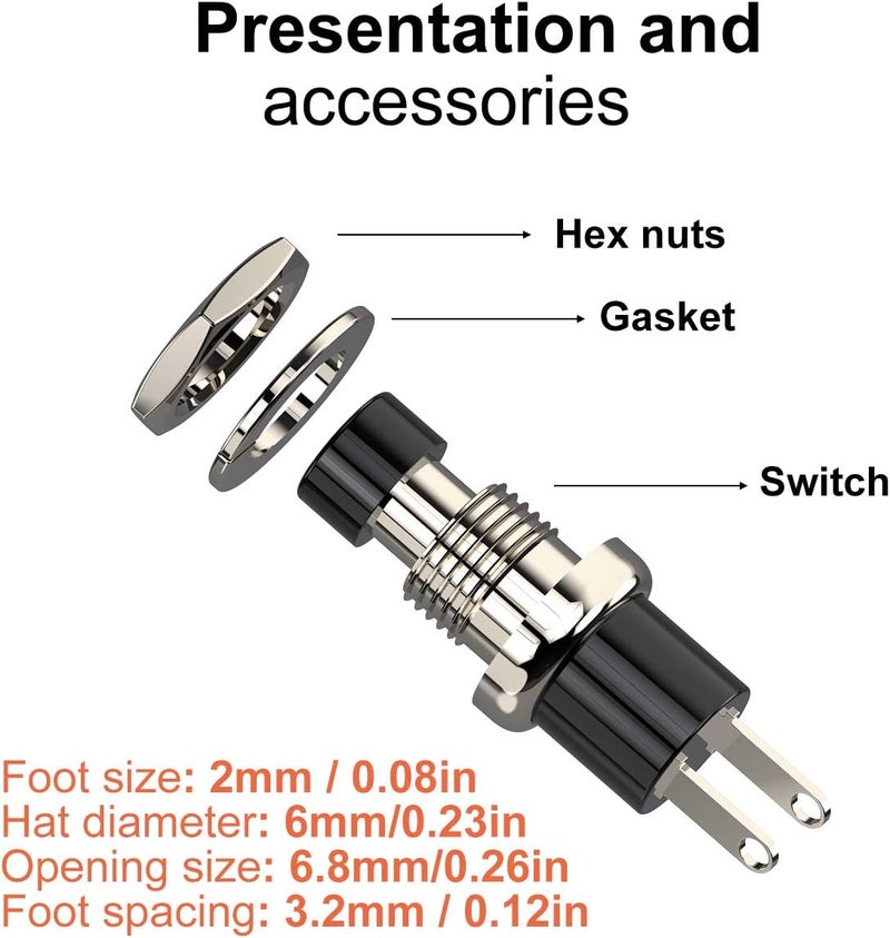 DIYhz Momentary Push Button Switch, 1A 250VAC SPST Mini Pushbutton Switches Normally Open(NO) Black Cap - 10pcs - Image 4