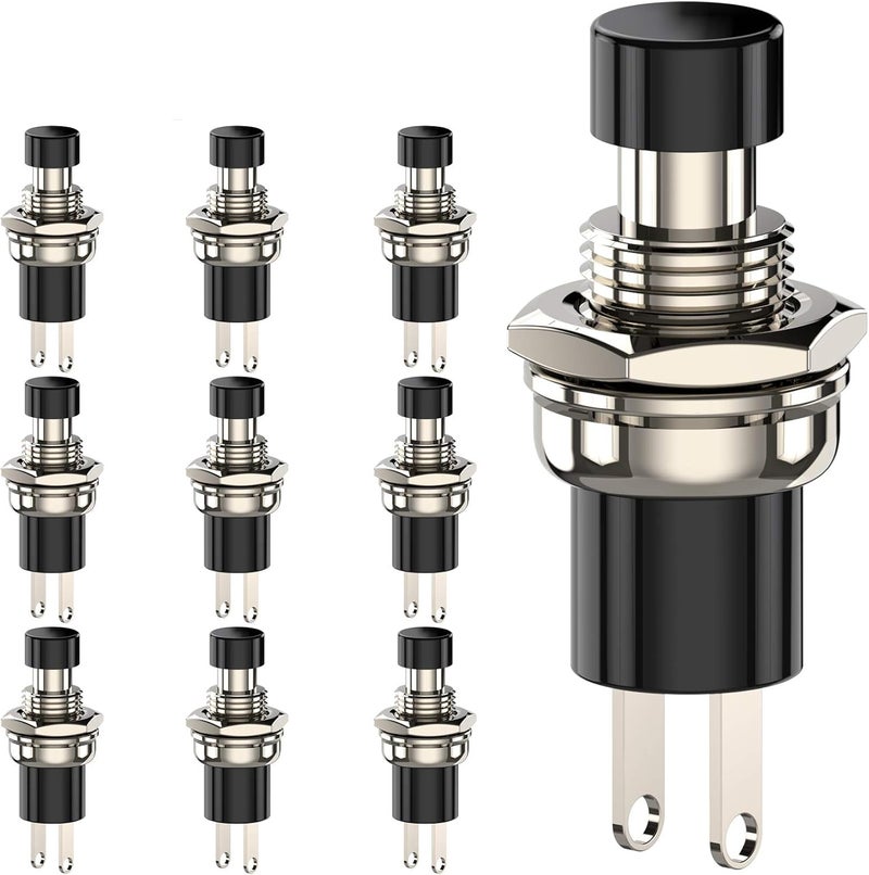 DIYhz Momentary Push Button Switch, 1A 250VAC SPST Mini Pushbutton Switches Normally Open(NO) Black Cap - 10pcs - Image 1