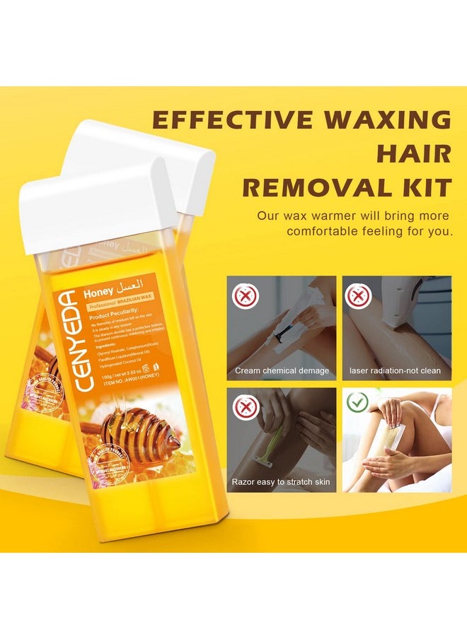 Digital Roll On Wax Kit Honey Wax Roller Waxing Kit For Women Roll On Wax Warmer For Hair Removal Depilatory Soft Roll On Wax Warmer With 2 Cartridge Refill And 100 Pcs Wax Strips Super Easy To Use