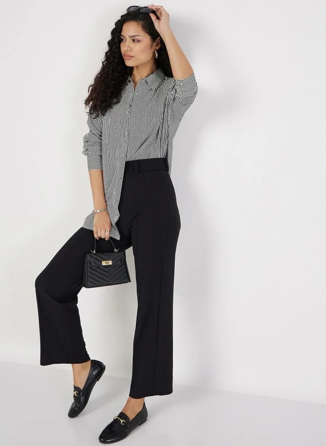 Oversized Black & White Striped Casual Shirt for Women