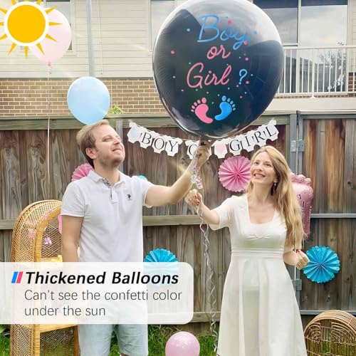 Heboland Gender Reveal Balloon Pop Ideas, 2pcs 36" Jumbo Black Baby Boy or Girl Balloons, with Blue Pink Confetti for Revelacion de Sexo de Bebe - Image 3