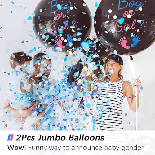 Heboland Gender Reveal Balloon Pop Ideas, 2pcs 36" Jumbo Black Baby Boy or Girl Balloons, with Blue Pink Confetti for Revelacion de Sexo de Bebe - Image 4