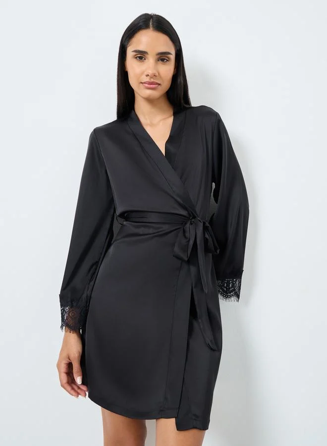 ستايلي Styli Back V Shape Lace Trim Robe
