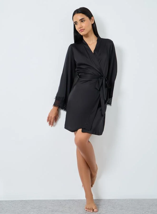 ستايلي Styli Back V Shape Lace Trim Robe