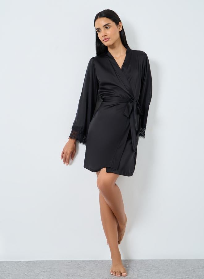 Styli Back V Shape Lace Trim Robe - Image 2