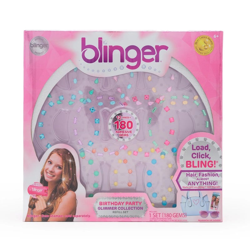 blinger Glimmer Collection Refill Pack Birthday Party 12 Discs 180 Gems Bling in Brush Out Works with blinger Hair Styling Tool Multicolored - Image 2