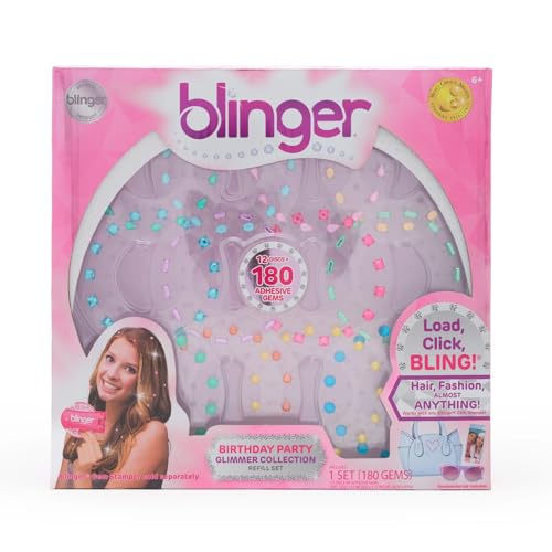 blinger Glimmer Collection Refill Pack Birthday Party 12 Discs 180 Gems Bling in Brush Out Works with blinger Hair Styling Tool Multicolored - Image 1