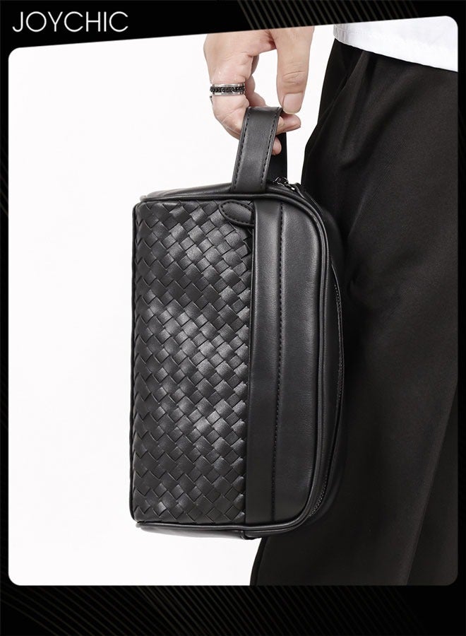 Joychic حقيبة تواليت كبيرة السعة للرجال من PU مقاومة للماء ومقاومة للاهتراء، حقيبة عمل عصرية، سفر، محمولة، سوداء - Image 1