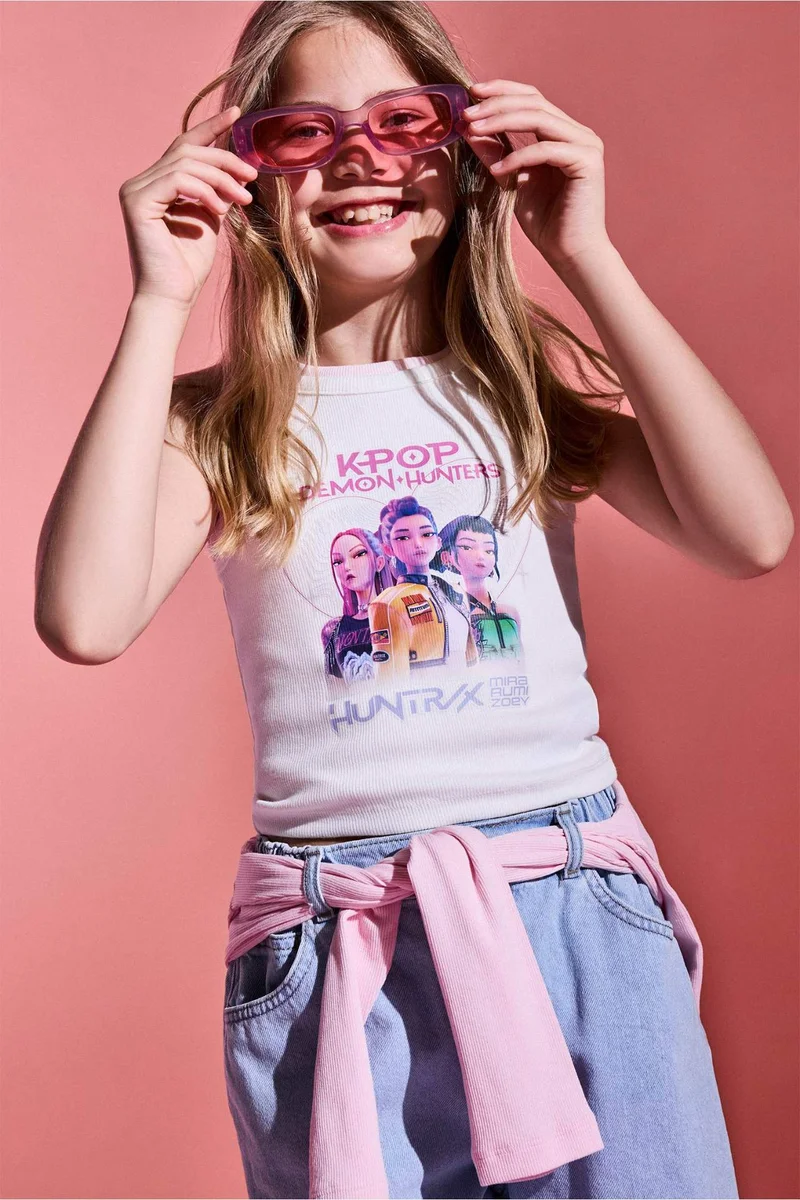 Defacto Girl Kpop - Demon Hunters Crew Neck Ecru Tank Top