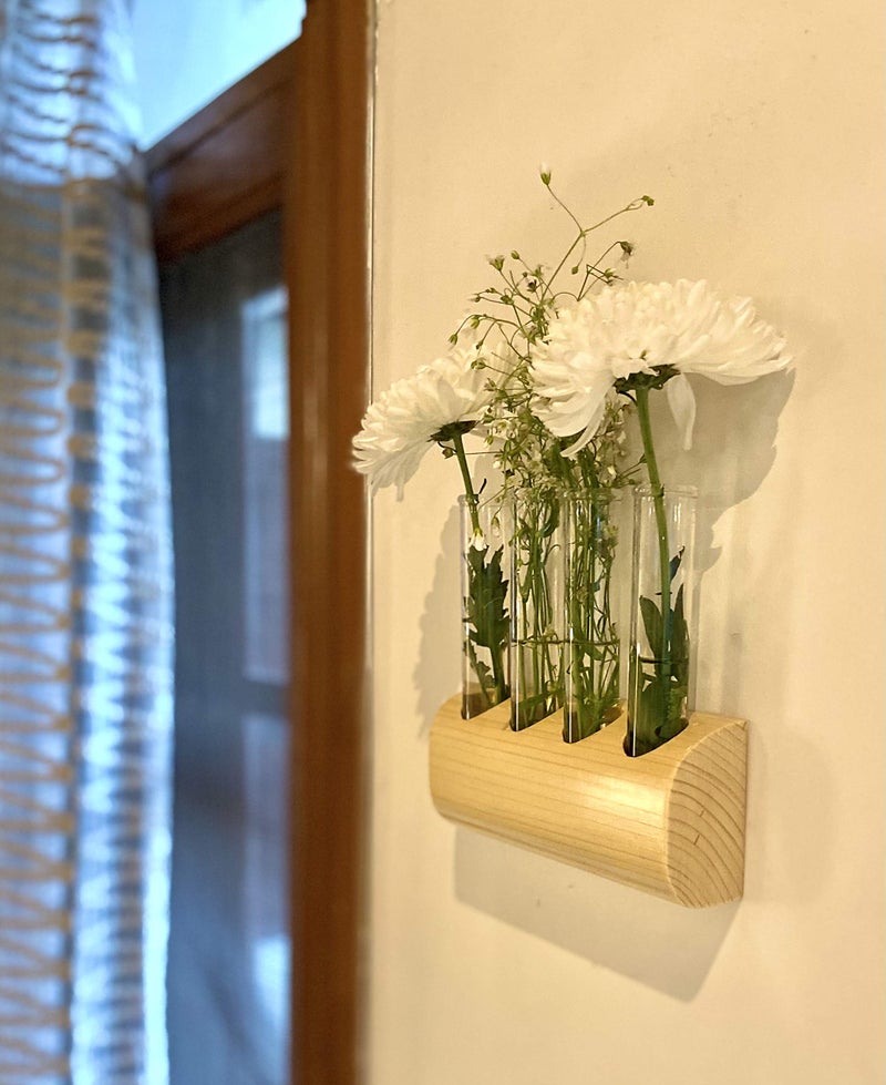 Labzio Modern Handmade Wooden Log Shaped Flower Vase with Glass Test Tubes – Elegant Diwali Home Decor, Festive Table Centerpiece, Pooja Room Decoration, Living Room & Diwali Floral Display - Image 1