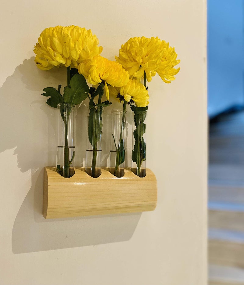Labzio Modern Handmade Wooden Log Shaped Flower Vase with Glass Test Tubes – Elegant Diwali Home Decor, Festive Table Centerpiece, Pooja Room Decoration, Living Room & Diwali Floral Display - Image 3
