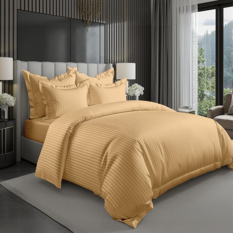 MOONCEE 6Pcs Bed Sheet King Size Set With Duvet Cover 220x240 Microfiber Bed Sheets Bedding Set Includes 1 Fitted Sheet, 1 Quilt Cover & 4 Pillows Cases (Light Beige, 6Pcs Duvet Cover Set- King) - Image 1