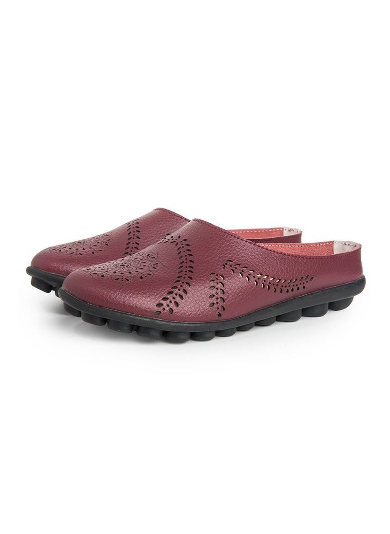 Loquat Women's New Spring/Summer Slippers Low Top Flat Shoes Maroon 