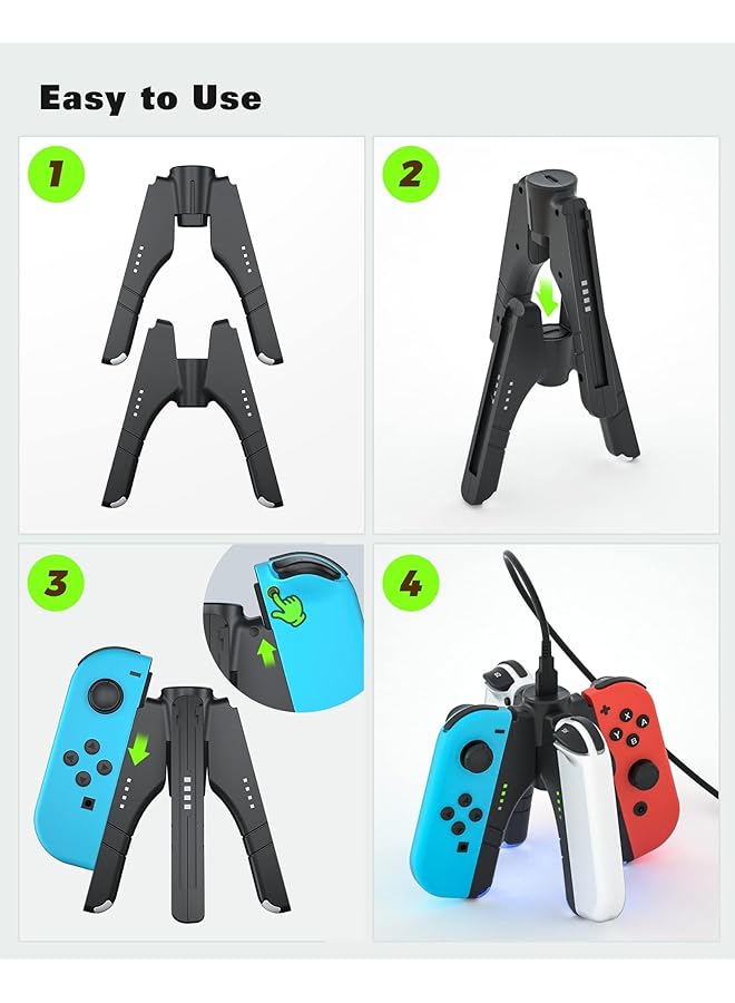 KASTWAVE 4 In 1 Joycon Charger Grip For Nintendo Switch/Oled Joy Con Charging/Comfort Grip/Storage Controller Holder For Switch Joycon / 3Rd Party Joypad  - Image 3
