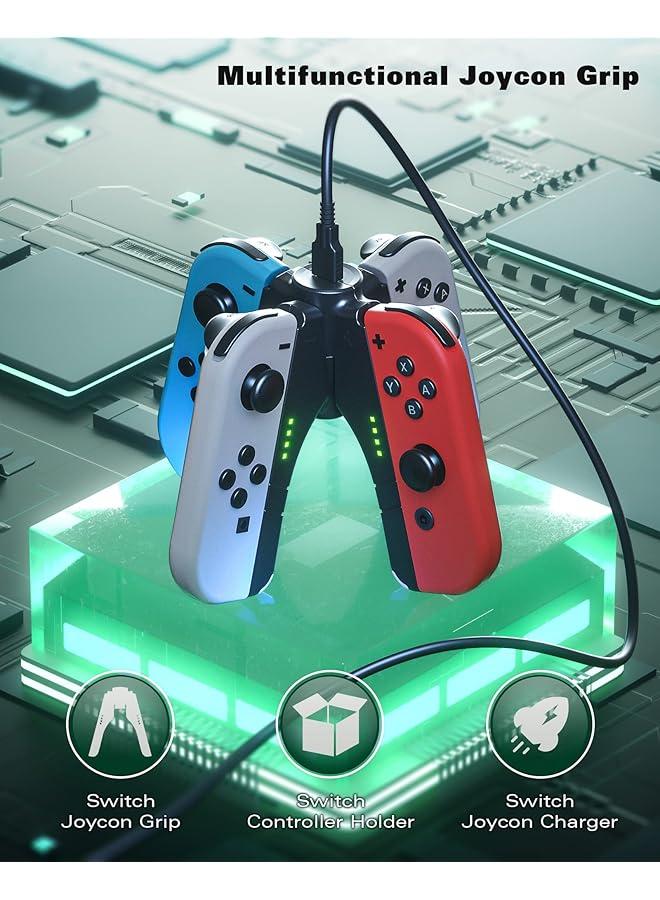 KASTWAVE 4 In 1 Joycon Charger Grip For Nintendo Switch/Oled Joy Con Charging/Comfort Grip/Storage Controller Holder For Switch Joycon / 3Rd Party Joypad  - Image 2