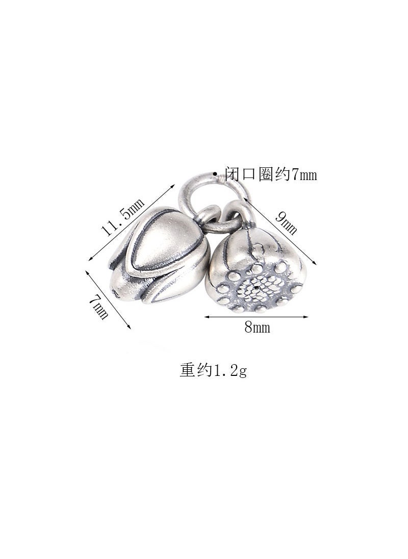 S999 Pure Silver Lotus Seed DIY Charm Pendant 2# Lotus Lotus bag 
