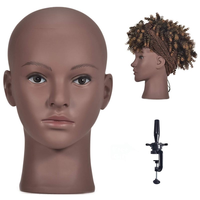 Ba Sha Afro Cosmetology Mannequin Head - Bald Manikin for Wigs Making, Wig Display, Hat and Glasses Display With Free Clamp - Image 1