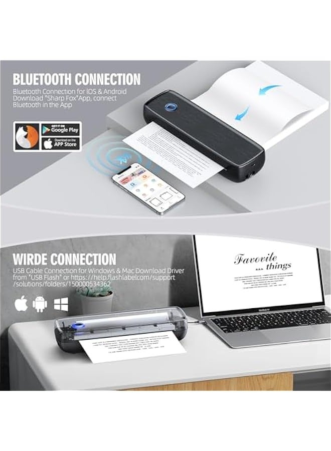 أنكوفو طابعة لاسلكية محمولة ، طابعة بلوتوث الحرارية للسفر ، طابعة نقاط البيع تأثير يدعم 8.5  X 11  الولايات المتحدة الأمريكية رسالة وقانونية ، A4 و A5 ورقة الحرارية - Image 4