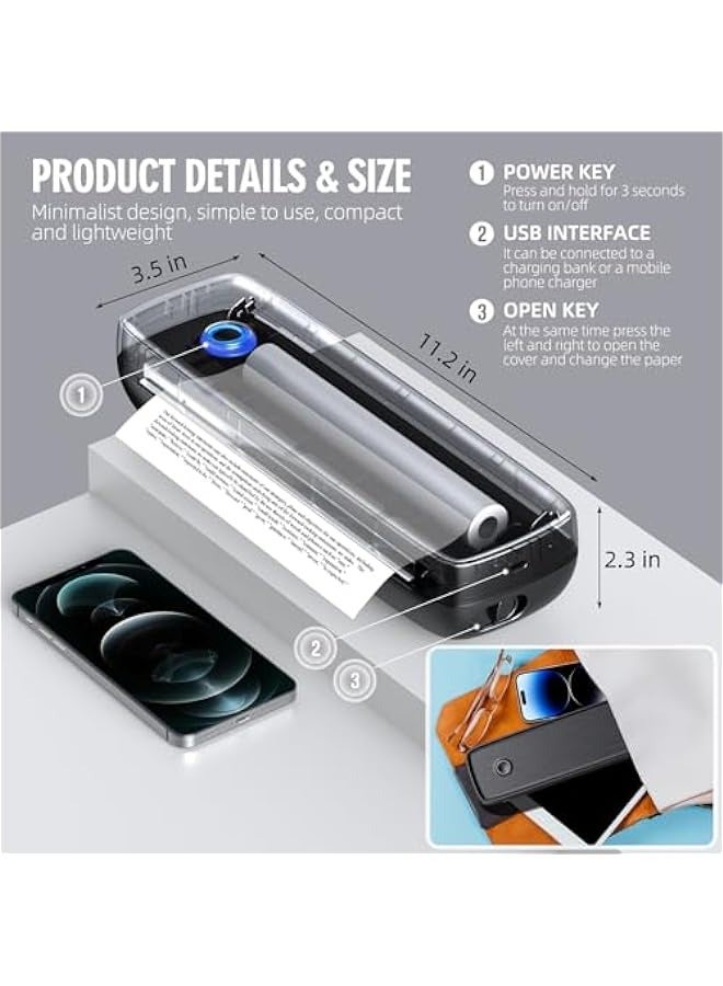 أنكوفو طابعة لاسلكية محمولة ، طابعة بلوتوث الحرارية للسفر ، طابعة نقاط البيع تأثير يدعم 8.5  X 11  الولايات المتحدة الأمريكية رسالة وقانونية ، A4 و A5 ورقة الحرارية - Image 2