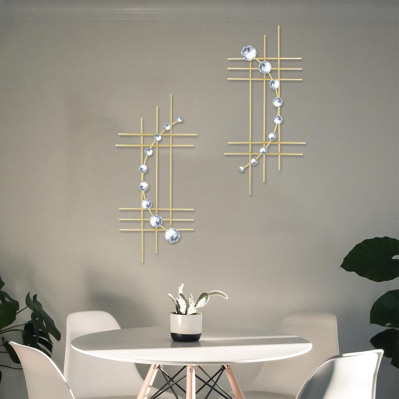 ZEXUIRU 2 Pack Gold Abstrac Wall Decor â€“ Metal Crystal Wall Art with Sparkling Rhinestones, 16.5â€™â€™/24 Inch Wall Hanging Set for Living Room Bedroom Bathroom â€“ Modern Bling Home Decorations - Image 5