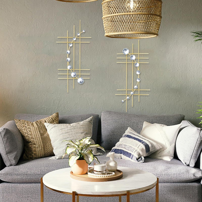 ZEXUIRU 2 Pack Gold Abstrac Wall Decor â€“ Metal Crystal Wall Art with Sparkling Rhinestones, 16.5â€™â€™/24 Inch Wall Hanging Set for Living Room Bedroom Bathroom â€“ Modern Bling Home Decorations - Image 3