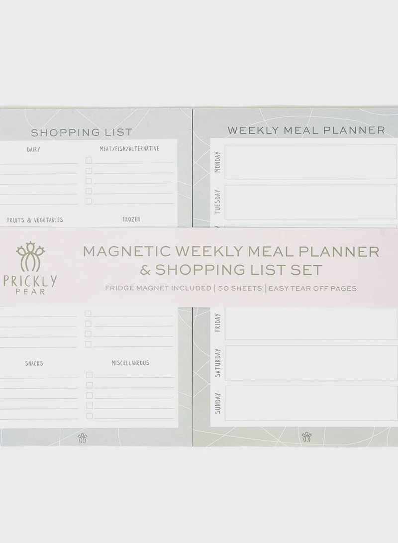 Prickly Pear Weekly Meal Planner & Shopping List With Magnetic Panel On The Back Of Each