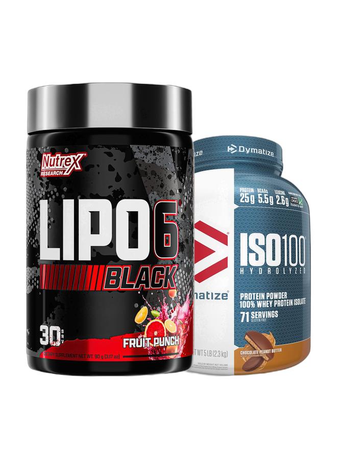 Dymatize Exclusive Bunde Offer - Lipo6 Black - Fruit Punch (90G) 3.17 Oz 30Ser and ISO 100 Chocolate Peanut Butter 5 lbs - Image 1