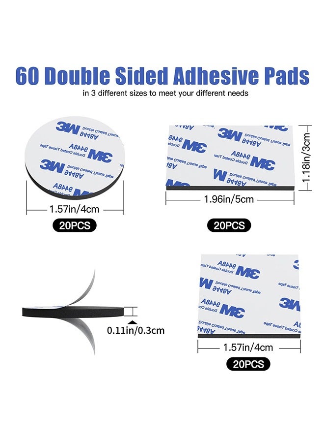 تودي جي هو 60pcs الثقيلة على الوجهين وسادة لاصقة ، رغوة الشريط المستخدمة في الجدار ، تركيب الشريط ، والسيارات والديكور المنزلي ، لا بقايا ، ماء تركيب الشريط ، مع التصاق قوي ( أسود 20 مربع + 20 جولة + 20 مستطيل ) - Image 3