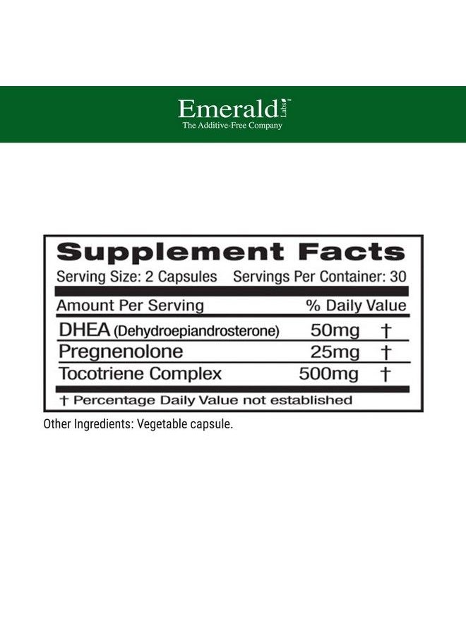 Emerald Labs Dhea 50Mg Dietary Supplement With Dhea Pregnenolone And Tocotriene Complex Cognitive Function Metabolism And Healthy Hormone Levels 60 Vegetable Capsules