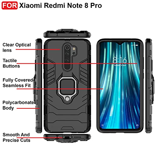 CEDO Kickstand Cover for Redmi Note 8 Pro (4G) Rugged Case | Built-in Stand Rotating Ring Holder | Military Grade Armor Bumper Back Cover (Black) - Image 3