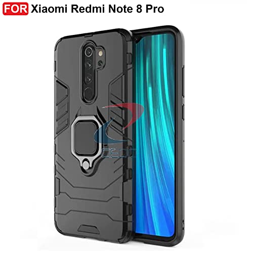 CEDO Kickstand Cover for Redmi Note 8 Pro (4G) Rugged Case | Built-in Stand Rotating Ring Holder | Military Grade Armor Bumper Back Cover (Black) - Image 2