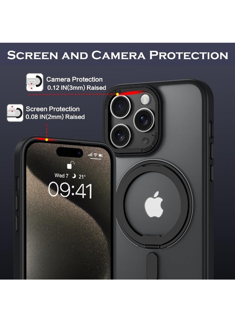 Rock Pow - 360°Rotatable Ring for iPhone 13 Pro Max Case withMagnetic/Invisible Stand Compatible with Magsafe Standard Protection Shockproof Matte Translucent Phone Case Slim Cover - Image 1