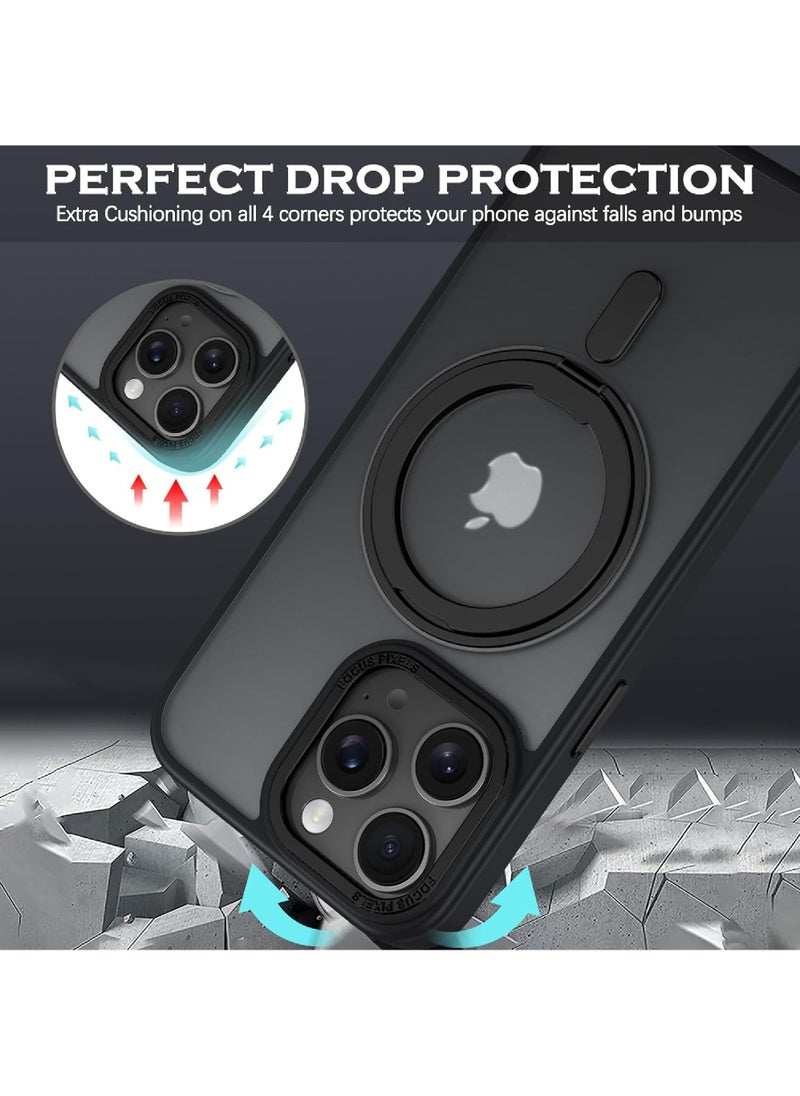 Rock Pow - 360°Rotatable Ring for iPhone 13 Pro Max Case withMagnetic/Invisible Stand Compatible with Magsafe Standard Protection Shockproof Matte Translucent Phone Case Slim Cover - Image 1