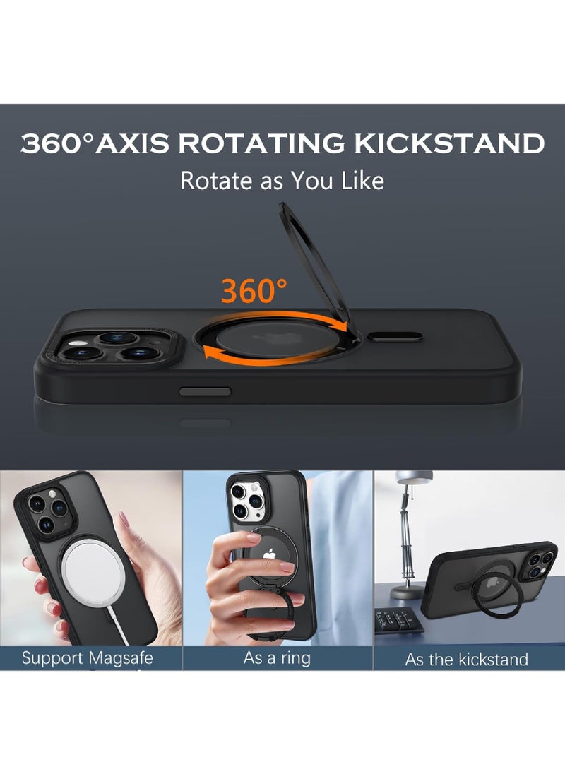 Rock Pow - 360°Rotatable Ring for iPhone 13 Pro Max Case withMagnetic/Invisible Stand Compatible with Magsafe Standard Protection Shockproof Matte Translucent Phone Case Slim Cover - Image 1