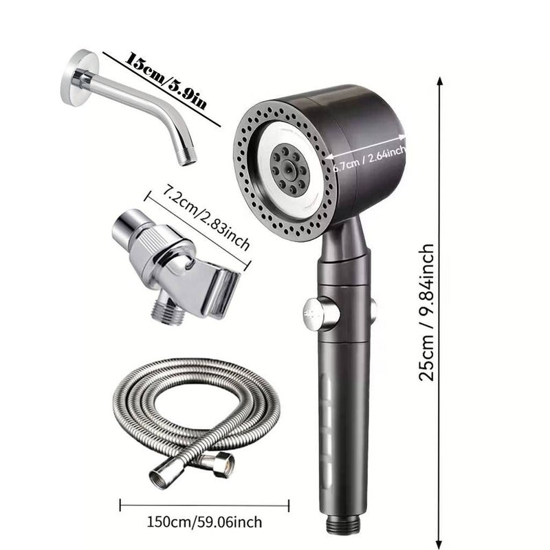 Grey High Pressure Handheld Shower Head Set 5 Modes Built-in Filter - Image 2