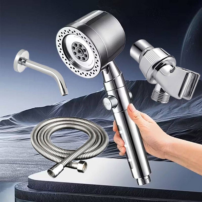 Grey High Pressure Handheld Shower Head Set 5 Modes Built-in Filter - Image 1