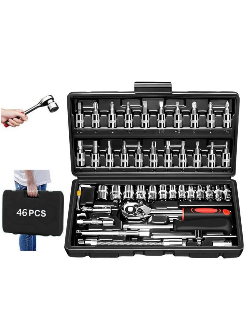 ET-LIFE Mechanic Socket Tool Kit Set - 46PCS 1/4 inch Car Repair Tool Auto Repairing and Household with Storage Case - Image 1