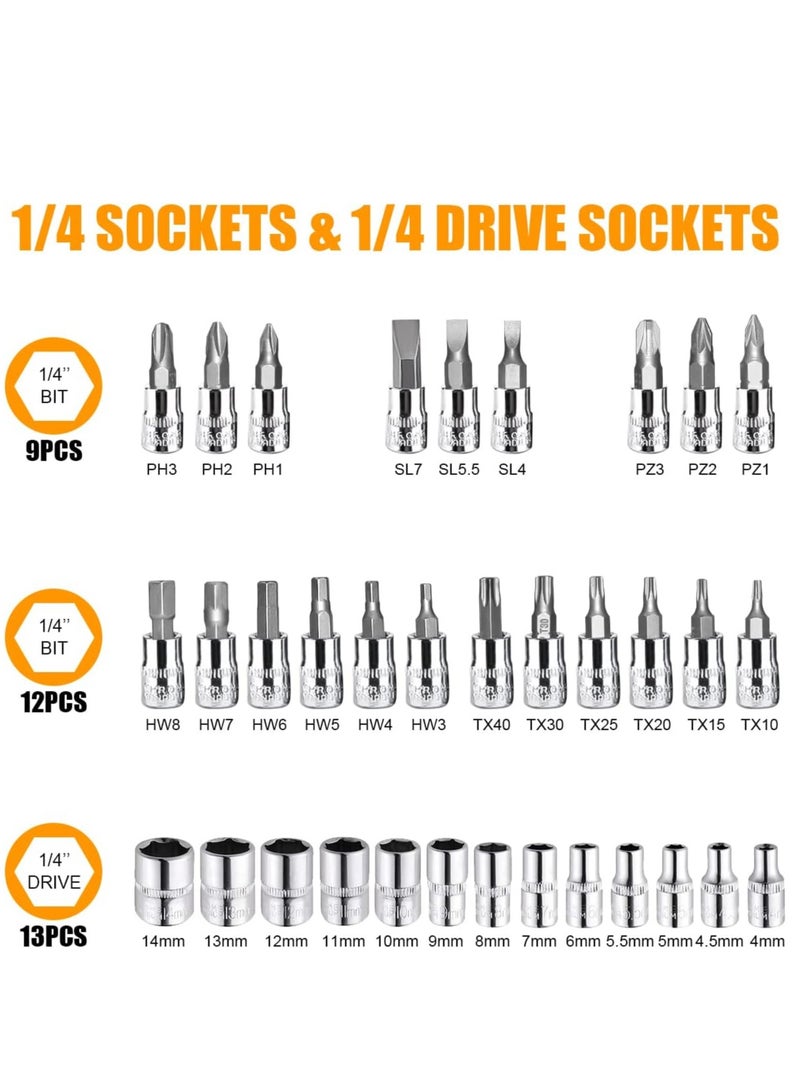 ET-LIFE Mechanic Socket Tool Kit Set - 46PCS 1/4 inch Car Repair Tool Auto Repairing and Household with Storage Case - Image 2