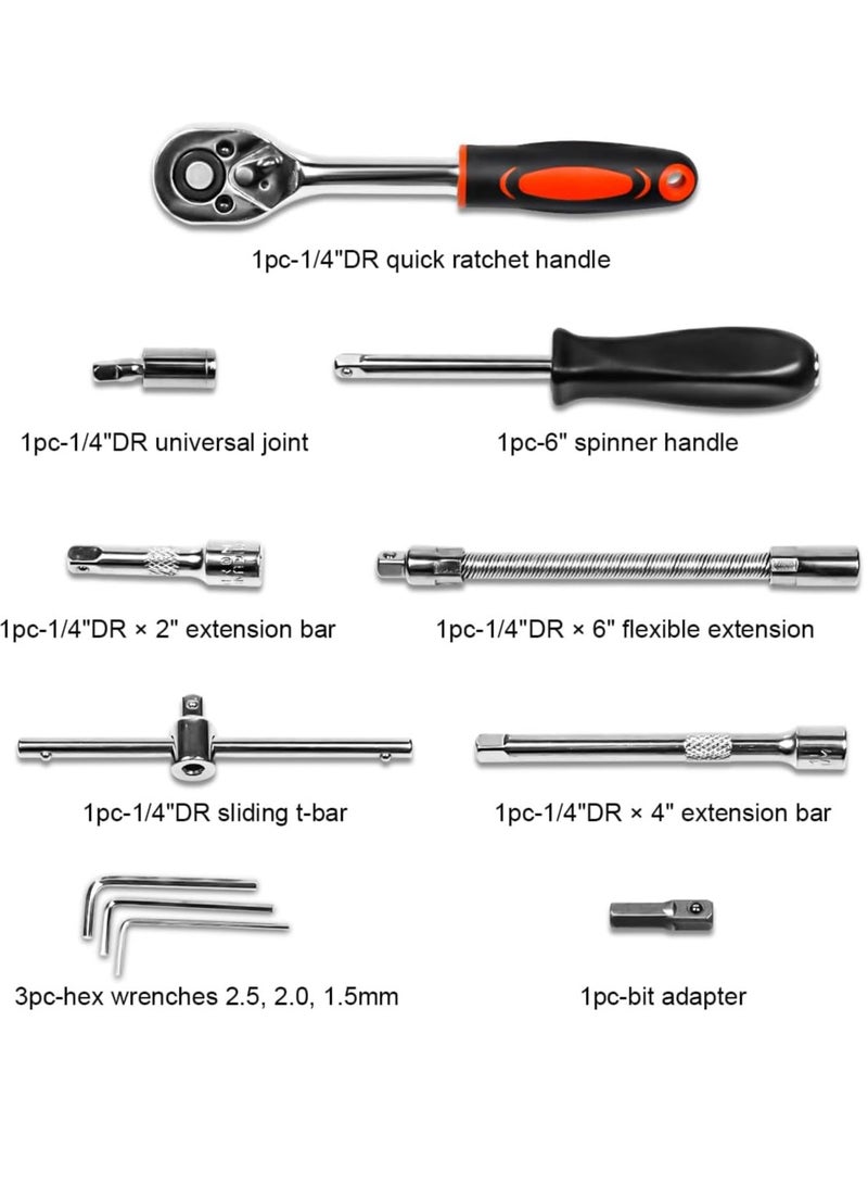 ET-LIFE Mechanic Socket Tool Kit Set - 46PCS 1/4 inch Car Repair Tool Auto Repairing and Household with Storage Case - Image 3